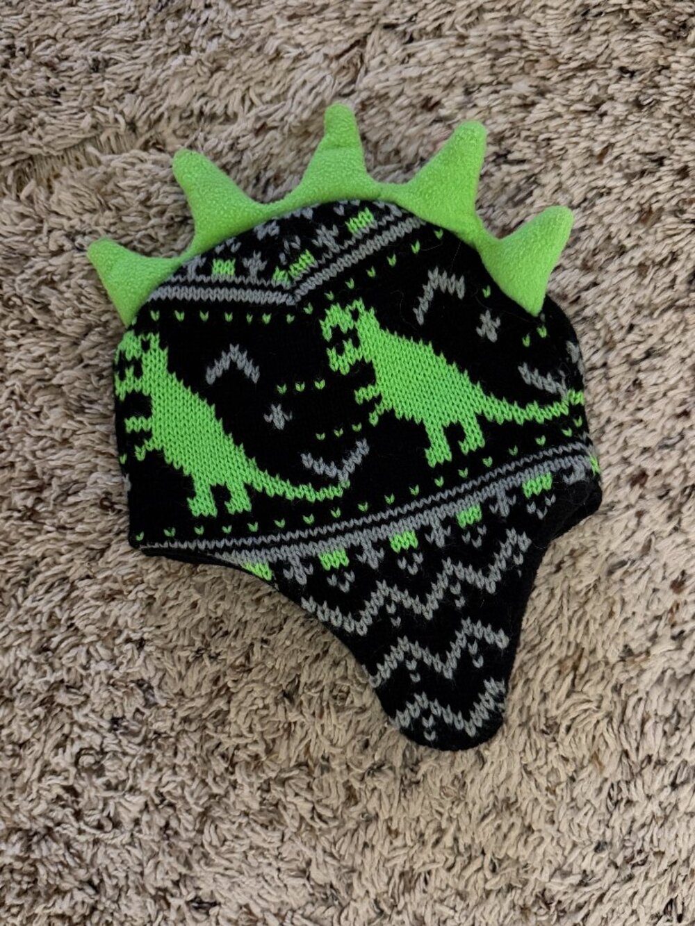 Toddler Dinosaur Green & Black Earflap Beanie